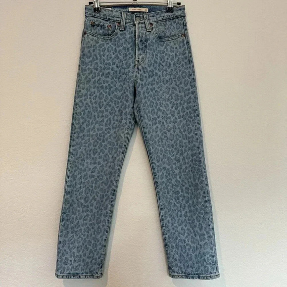 Levi's Wedgie Straight Jeans Womens 24 Leopard Print High Rise - Picture 2 of 9